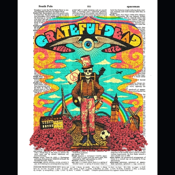 handmade Other - Grateful Dead Bright Retro Music Band Vintage Dictionary Art Print